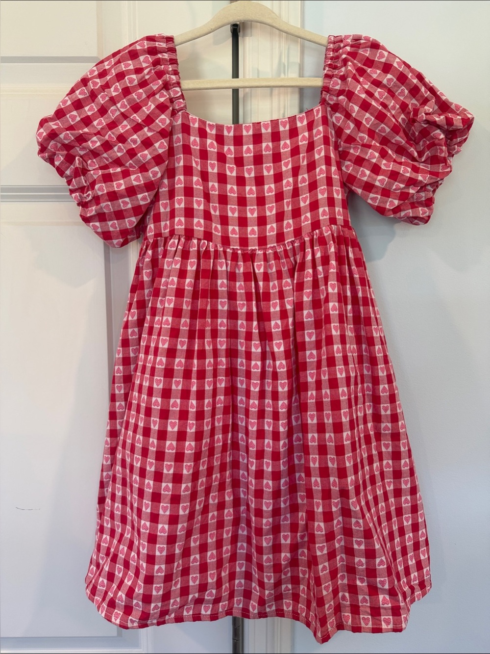 Janie and Jack Red Gingham Heart Puff-Sleeve Dress